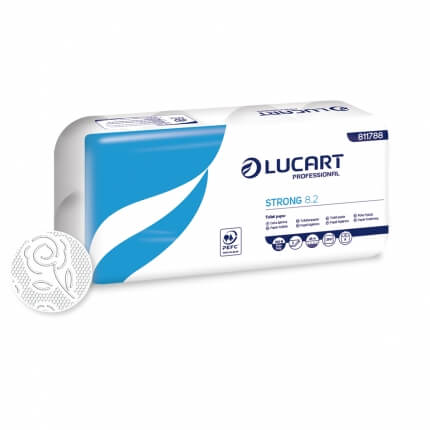 Hartie igienica alba Lucart Strong, 3 straturi, 8 role/set